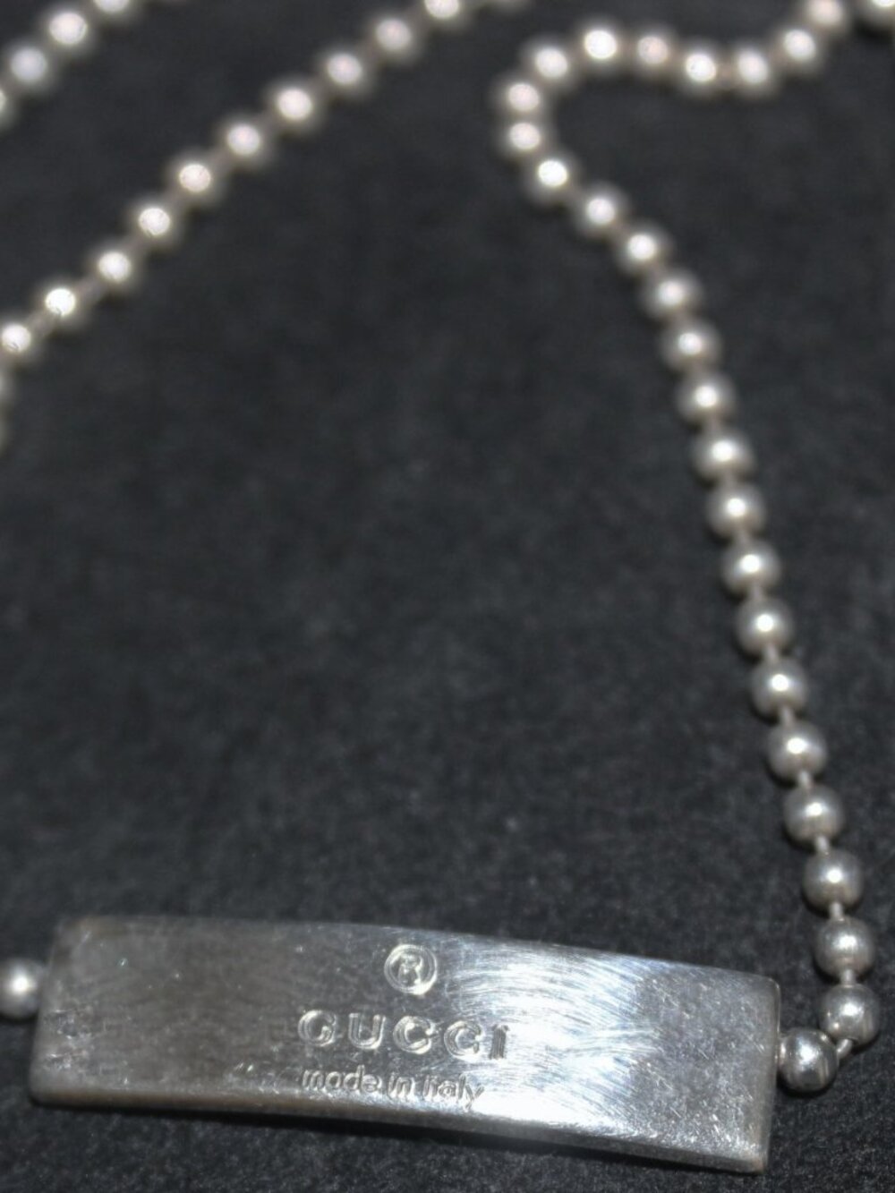 Auth Solid 925 GUCCI (w Serial #) Ball Chain Monogrammed Plate Choker Chain - Picture 8 of 8